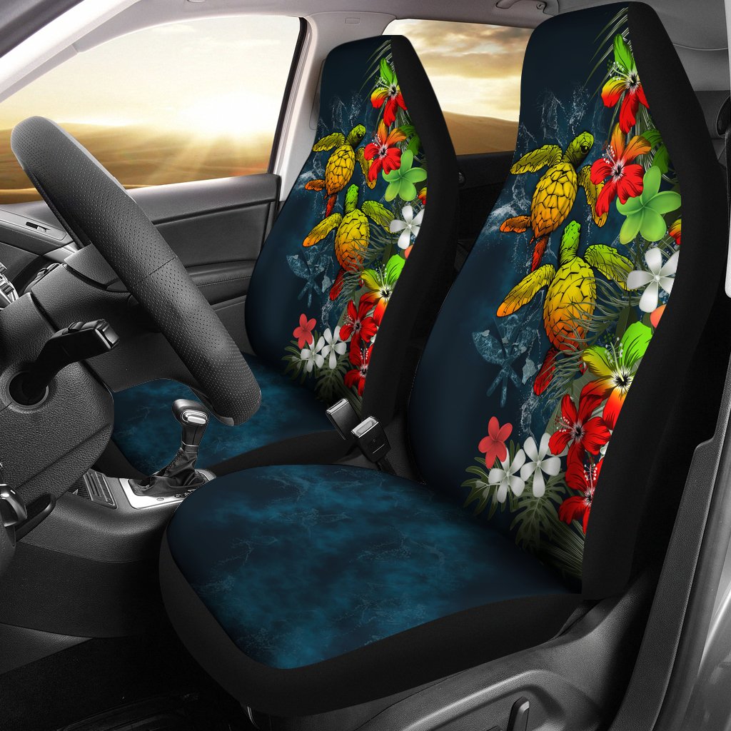 Kanaka Maoli (Hawaiian) Car Seat Covers - Sea Turtle Tropical Hibiscus And Plumeria Reggae A224 Universal Fit Reggae - Polynesian Pride