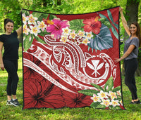 Polynesian Hawaii Kanaka Maoli Premium Quilt - Summer Plumeria (Red) - Polynesian Pride