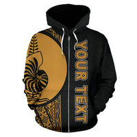 New Caledonia Polynesian All Over Custom Zip up Hoodie Gold Line - Polynesian Pride