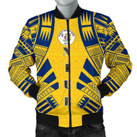 Niue Men Bomber Jackets - Polynesian Tattoo Flag White - Polynesian Pride
