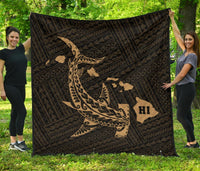 Hawaii Shark Gold Polynesian Premium Quilt Gold - Polynesian Pride