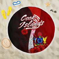 Cook Islands Polynesian Beach Blanket - Coat Of Arm With Hibiscus One style One size Red - Polynesian Pride