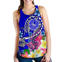 Tahiti Women's Racerback Tank - Turtle Plumeria (Blue) - Polynesian Pride