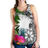 Nauru Women's Racerback Tank White - Turtle Plumeria Banana Leaf - Polynesian Pride