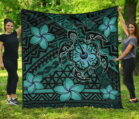 Hawaii Mix Polynesian Turtle Plumeria Premium Quilt - AH - Nick Style - Turquoise Turquoise - Polynesian Pride