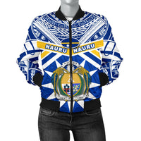 Nauru Rugby Women Bomber Jacket Symbol Star Polynesian Blue - Polynesian Pride