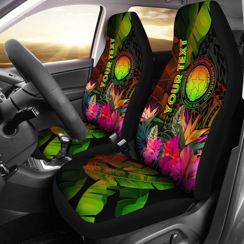 Northern Mariana Islands Personalised Car Seat Covers - Hibiscus and Banana Leaves Universal Fit Reggae - Polynesian Pride