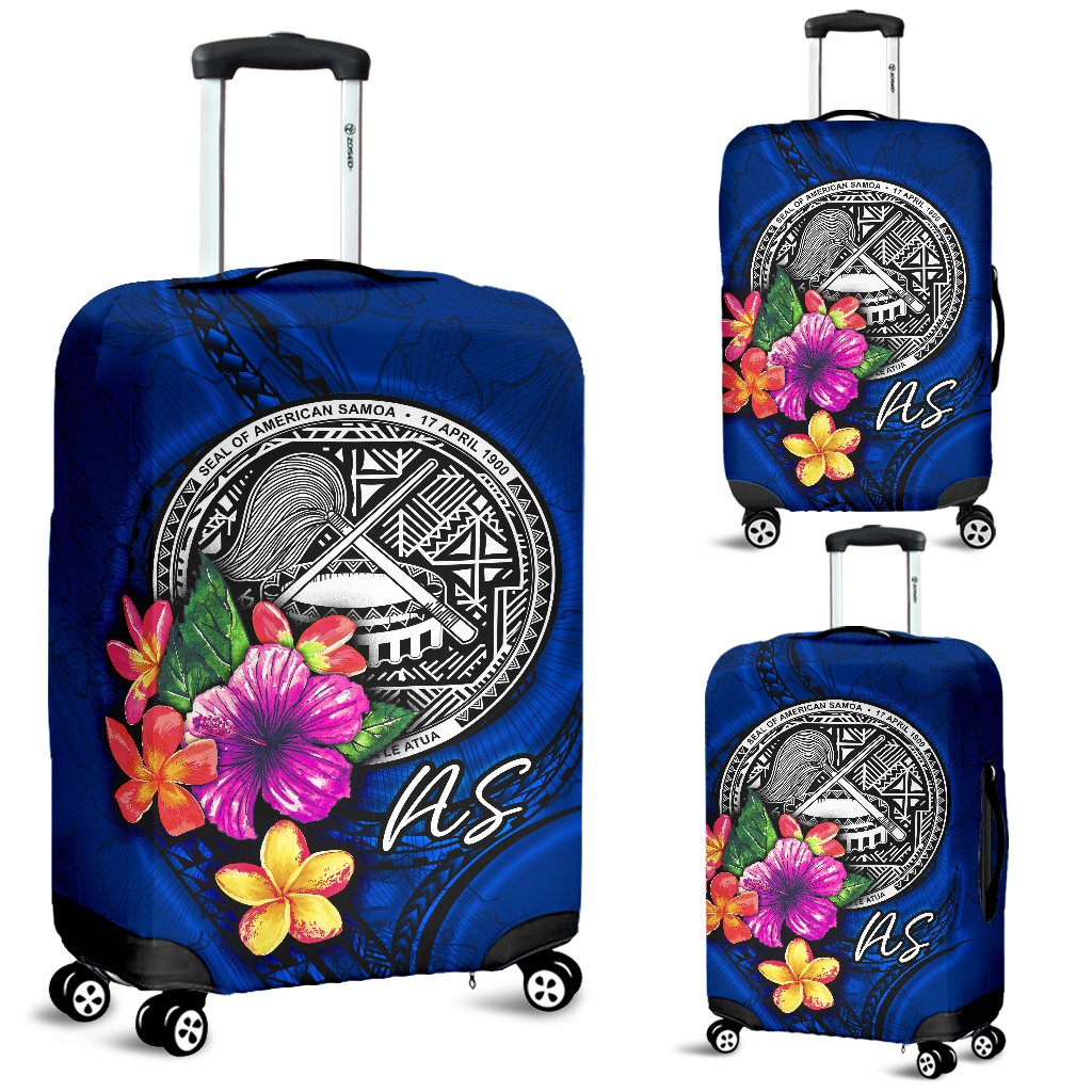 American Samoa Polynesian Luggage Covers - Floral With Seal Blue Blue - Polynesian Pride