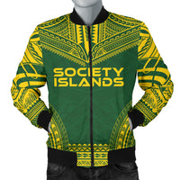 Society Islands Flag Polynesian Chief Men's Bomber Jacket Green - Polynesian Pride