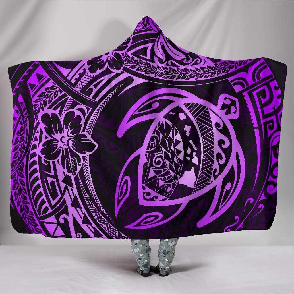 Hawaii Turtle Polynesian Purple Hooded Blanket Hooded Blanket Purple - Polynesian Pride