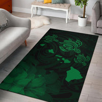 Hawaii Turtle Hibiscus Map Polynesian Area Rug AH Rug Green - Polynesian Pride