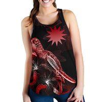 Nauru Polynesian Women Tank Top - Turtle With Blooming Hibiscus Red - Polynesian Pride