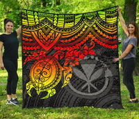 Hawaii Polynesian Premium Quilt - Kanaka Maoli & Reggae Turtle Hibiscus RED - Polynesian Pride