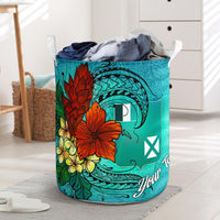 Wallis and Futuna Laundry Basket - Custom Personalised Tropical Flowers Style Laundry Basket - Wallis and Futuna One Size Blue - Polynesian Pride