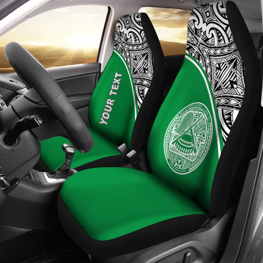American Samoa Custom Personalised Car Seat Covers - American Samoa Seal Polynesian Green Curve Universal Fit Green - Polynesian Pride