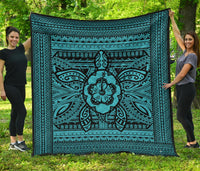 Hawaii Polyensian Turtle Premium Quilt Blue Blue - Polynesian Pride
