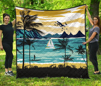 Hawaiian Poster View Classic Premium Quilt Blue - Polynesian Pride