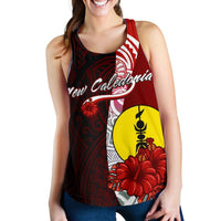 New Caledonia Polynesian Women's Racerback Tank - Coat Of Arm With Hibiscus - Polynesian Pride