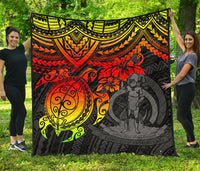 Vanuatu Polynesian Premium Quilt - Vanuatu Coat Of Arms & Reggae Turtle Hibiscus RED - Polynesian Pride