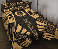 Pohnpei Quilt Bed Set - Pohnpei Flag Polynesian Yellow Tattoo Style - Polynesian Pride