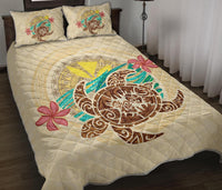 Kanaka Maoli (Hawaii) Quilt Bed Set - Turtle Polynesian Flower Tattoo Beige Quilt Bed Set Beige - Polynesian Pride
