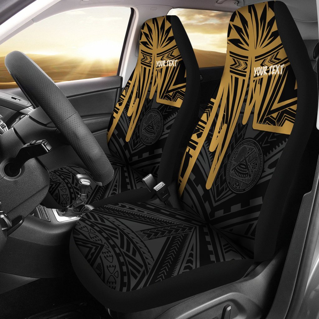 American Samoa Personalised Car Seat Covers - Seal With Polynesian Pattern Heartbeat Style (Gold) Universal Fit Gold - Polynesian Pride