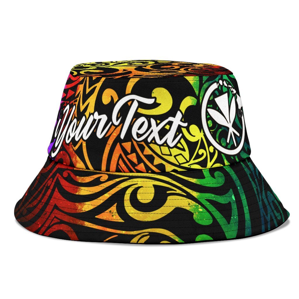 Hawaii Custom Personalised Bucket Hat - Rainbow Polynesian Pattern Unisex Universal Fit Reggae - Polynesian Pride