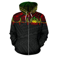 Samoa Polynesian All Over Zip up Hoodie Reggae Heartbeat Style - Polynesian Pride