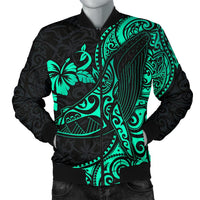 Polynesian Hawaii Men's Bomber Jacket - Polynesian Turquoise Humpback Whale Turquoise - Polynesian Pride