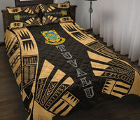 Tuvalu Quilt Bed Set - Tuvalu Coat Of Arms Yellow Tattoo Style - Polynesian Pride