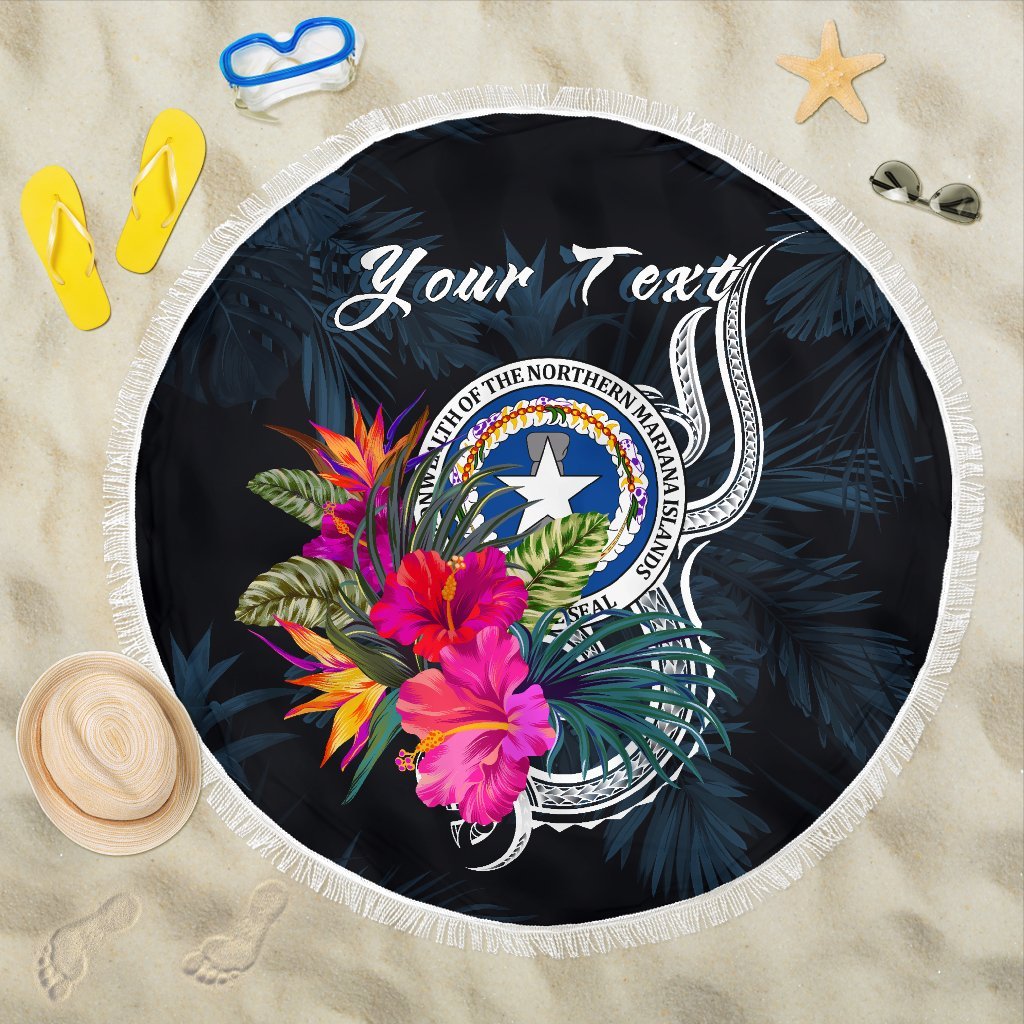 Northern Mariana Islands Polynesian Custom Personalised Beach Blanket - Tropical Flower One style One size Blue - Polynesian Pride