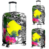 Palau Luggage Covers White - Turtle Plumeria Banana Leaf White - Polynesian Pride
