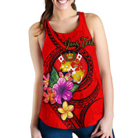 Tonga Polynesian Custom Personalised Women's Racerback Tank - Floral With Seal Red - Polynesian Pride