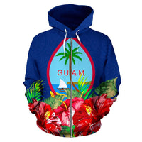 Guam Polynesian Zip Hoodie Flag Hibiscus - Polynesian Pride