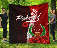 Pohnpei Micronesia Premium Quilt - Coat Of Arm With Hibiscus - Polynesian Pride