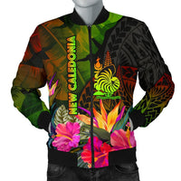 New Caledonia Polynesian Men's Bomber Jacket - Hibiscus and Banana Leaves Reggae - Polynesian Pride
