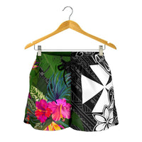 Wallis and Futuna Women Shorts - Turtle Plumeria Banana Leaf - Polynesian Pride