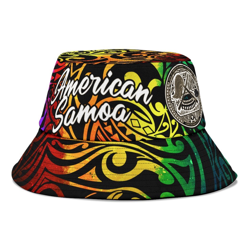 American Samoa Bucket Hat - Rainbow Polynesian Pattern Unisex Universal Fit Reggae - Polynesian Pride