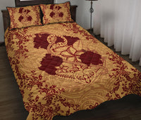 Hawaii Anchor Hibiscus Flower Vintage Quilt Bed Set - AH - Red Orange - Polynesian Pride