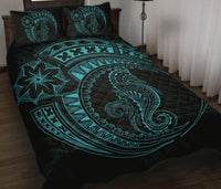 Polynesian Quilt Bed Set - Polynesian Blue Seahorse Tattoo - Polynesian Pride