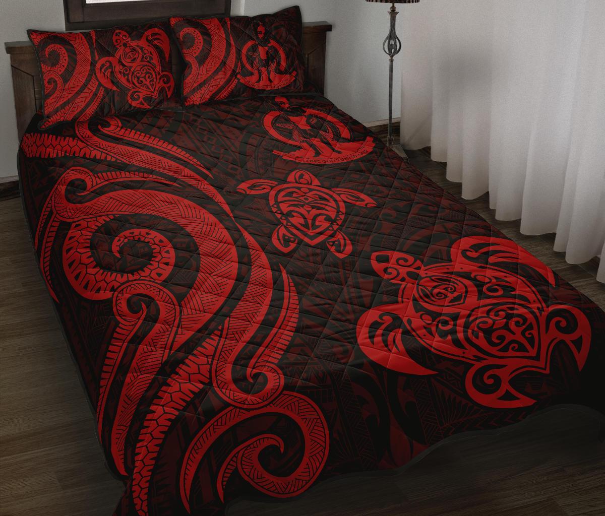 Vanuatu Quilt Bed Set - Red Tentacle Turtle Red - Polynesian Pride