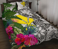 Hawaii Quilt Bed Set White - Turtle Plumeria Banana Leaf White - Polynesian Pride