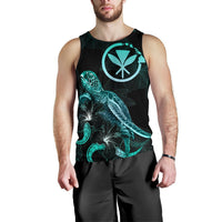 Hawaii Polynesian Men Tank Top - Turtle With Blooming Hibiscus Tuquoise - Polynesian Pride
