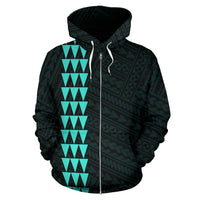 Polynesian Kakau Turtle Map of Hawaii Zip Hoodie Turquoise - Polynesian Pride