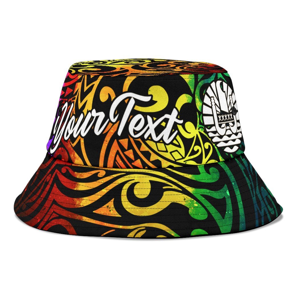 Tahiti Custom Personalised Premium Bucket Hat - Rainbow Polynesian Pattern Unisex Universal Fit Reggae - Polynesian Pride