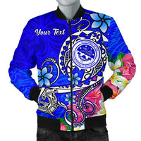 FSM Custom Personalised Men's Bomber Jacket - Turtle Plumeria (Blue) Blue - Polynesian Pride