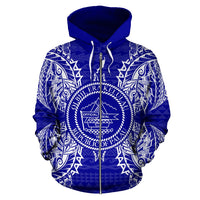 Palau Polynesian All Over Zip up Hoodie Map Blue - Polynesian Pride