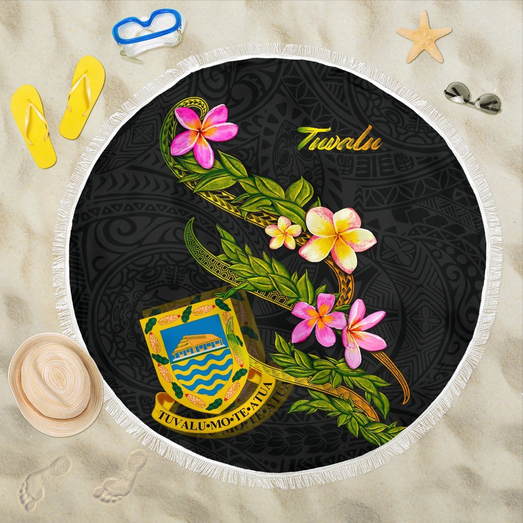 Tuvalu Beach Blanket - Plumeria Tribal ONE STYLE ONE SIZE BLACK - Polynesian Pride