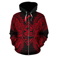 Guam Polynesian All Over Zip up Hoodie Map Red - Polynesian Pride