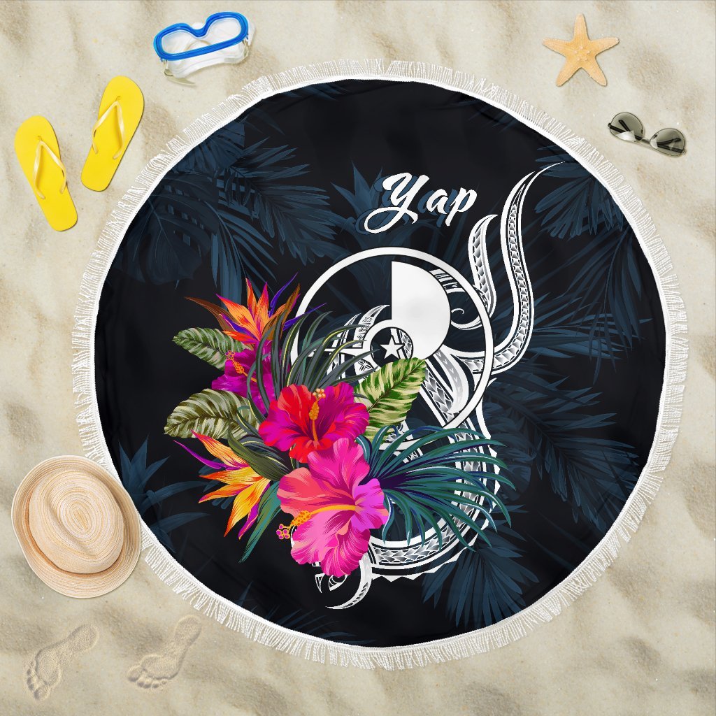 Yap Micronesia Beach Blanket - Tropical Flower One style One size Blue - Polynesian Pride